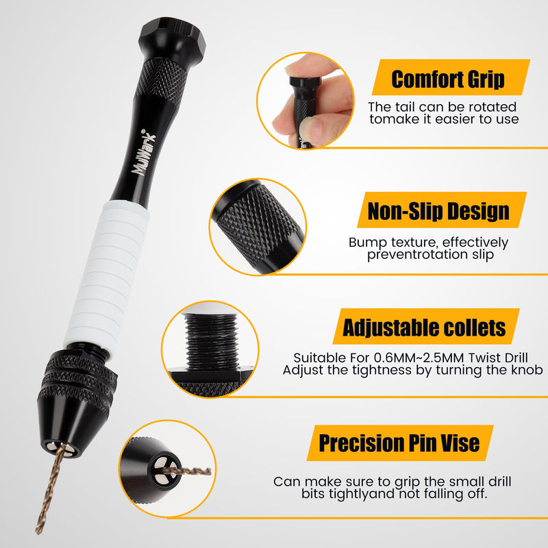 [Australia - AusPower] - Mulwark Precision Pin Vise Hand Drill Set 25 Pcs - Premium Manual Small Hand Drill with HSS Micro Twist Bits for Jewelry, Wood, Plastic, and More - Mini Hand Drill for Crafts 1 
