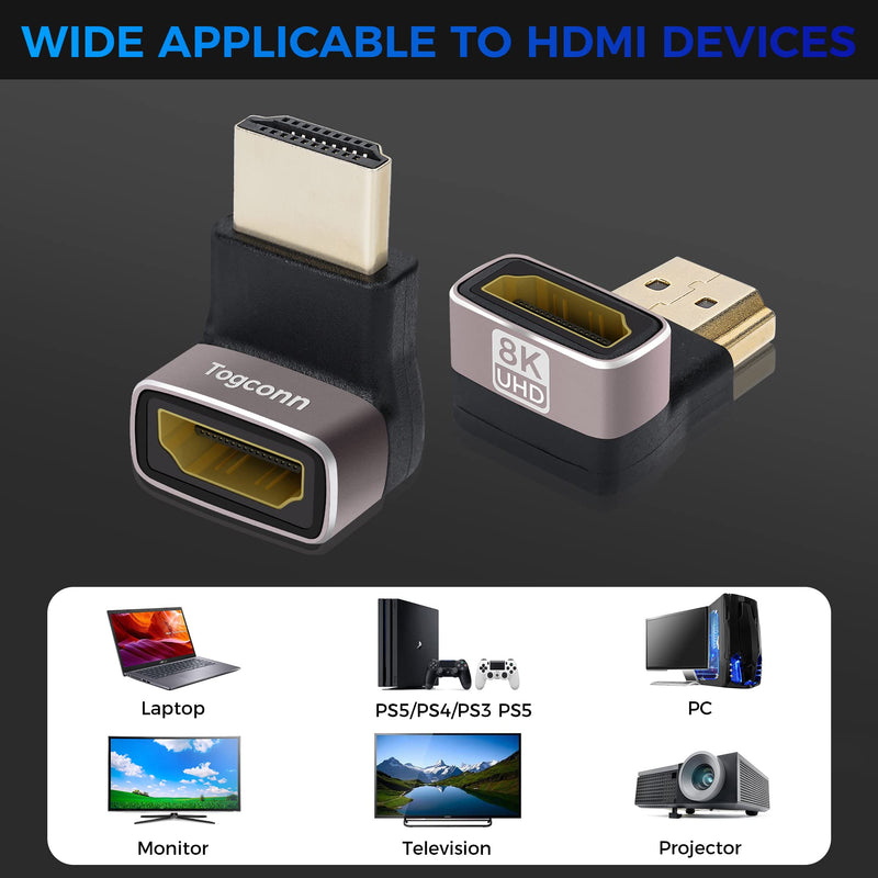[Australia - AusPower] - 8K HDMI 2.1 Adapter 90 Degree and 270 Degree Gold Plated Adapter 2 Pack, Right Angle HDMI Male to Female Connector Converter HDMI L Shape Extender, Supports 8K@60Hz，4K@120Hz，4K@60Hz，4K@30Hz 90° HDMI Male to Female 