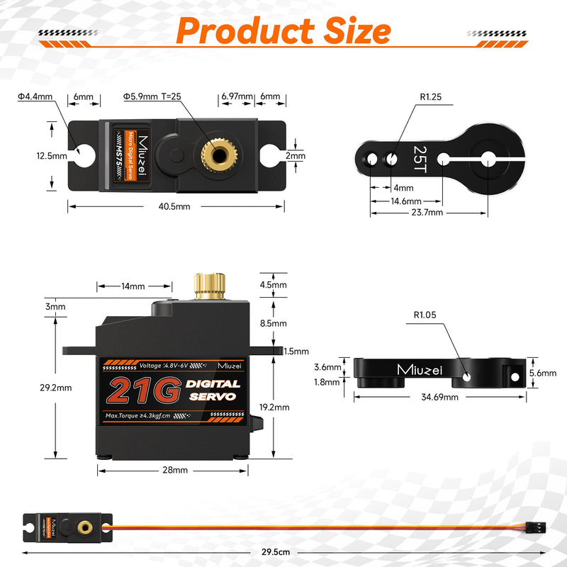 [Australia - AusPower] - Miuzei 21G Micro Servo Motor Metal Geared Mini Digital Servo Kit with 25T Horn for 1/14 1/16 RC Car Robot Helicopte (4) 4 
