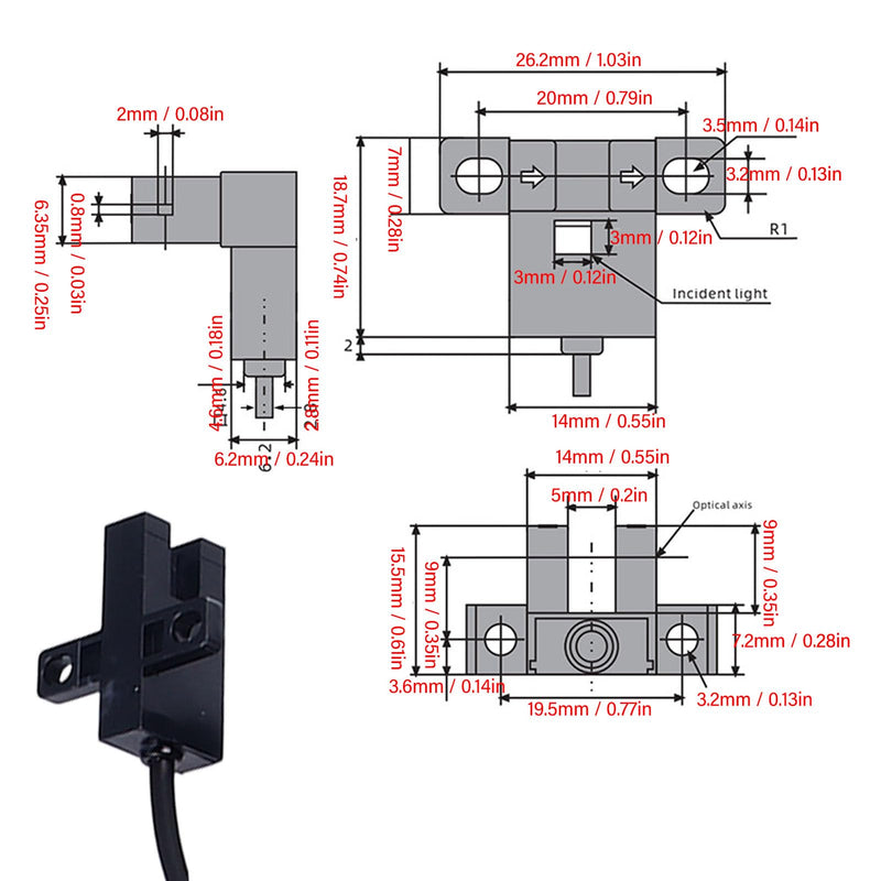 [Australia - AusPower] - 5Pcs Photoelectric Switch Sensor U Shaped Slot Type Photoelectric Optical Sensor Switch NPN Photoelectric Switch Control Switch DC5‑24V 