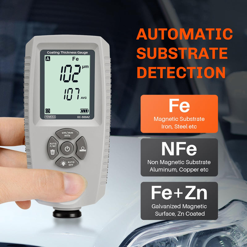 [Australia - AusPower] - EC-500AZ Paint Thickness Gauge for Cars, Digital Paint Meter, Mil Coating Thickness Tester with Auto Fe/NFe/Zn Detection, AVG/MAX/MIN Statistics for Used Car Buyers and Detailers 