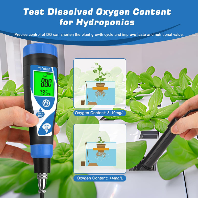 [Australia - AusPower] - YINMIK Dissolved Oxygen Meter Digital Dissolved Oxygen Test kit for Aquarium Oxygen Tester for Koi Pond Do Meter for Wastewater Smart Dissolved Oxygen Meter with 9.84ft DO Probe Cable for Aquaculture Water DO Meter 
