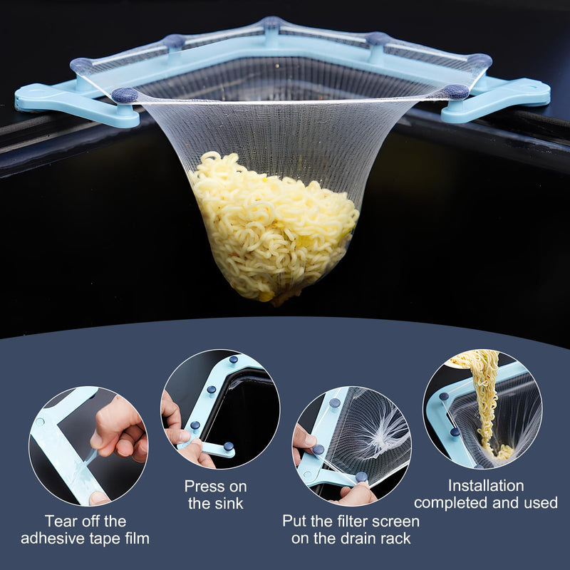 [Australia - AusPower] - Kitchen Sink Triangle Tri-Holder Filter, Sink Strainer, Sink Drain Strainer, with a Triangular Blue Frame and 200 Pieces Large Filter Mesh Bags for Kitchen Leftovers 