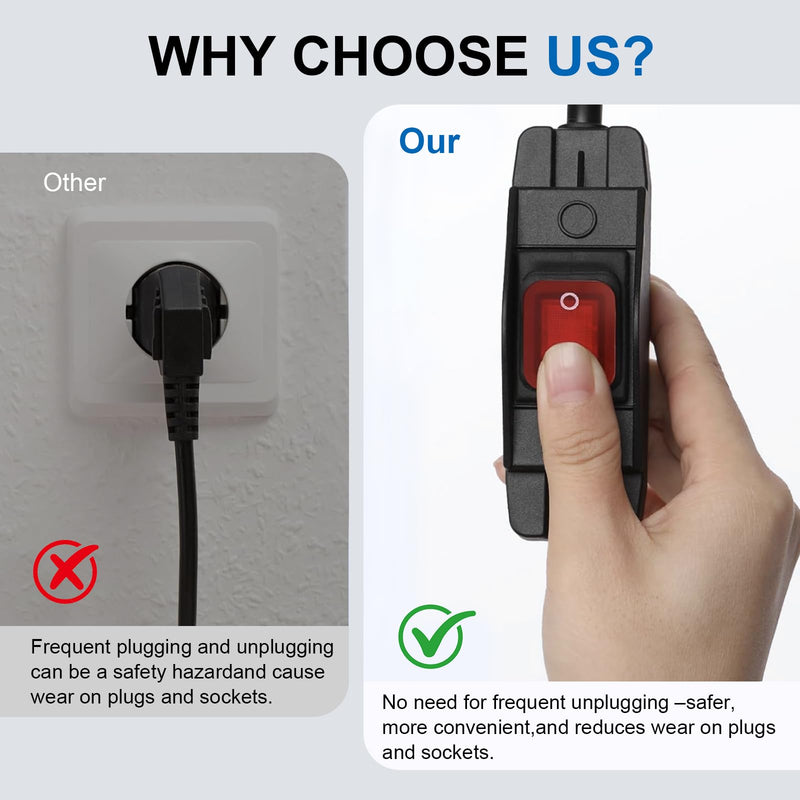 10FT Extension Cord with Switch, Outdoor Waterproof On Off Switch Near Receptacle, 14AWG 3-Prong Grounded SJTW Power Cord, Heavy Duty 15A 125V for Lights and Equipment 10FT