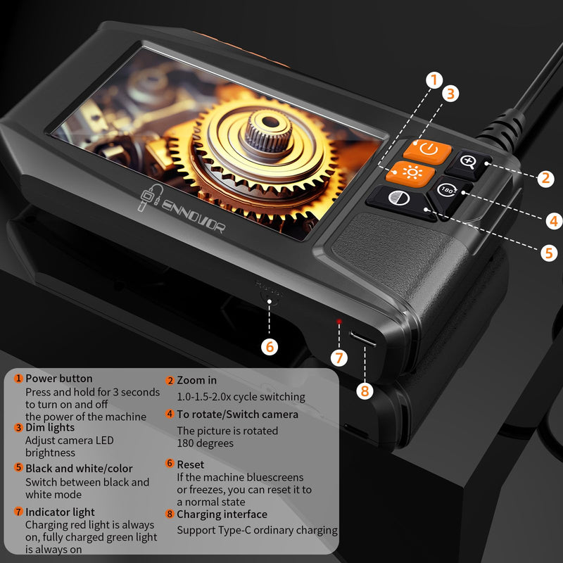 [Australia - AusPower] - Endoscope Camera with Light, 4.3" HD 1920P Borescope Snake Inspection Camera, IP67 Waterproof 8 Adjustable LEDs 32.8ft Semi-Rigid Tool Kit for Automotive Plumbing DIY Cool Gadgets 32.8 ft 