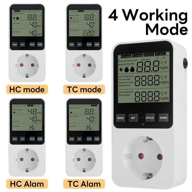 [Australia - AusPower] - Humidity Controller, Hygrostat Socket with Sensor 230 V, Digital Hygrostat Humidity Controller, Humidity Controller with Alarm for Humidifier, Dehumidifier, Mushroom, Terrarium 