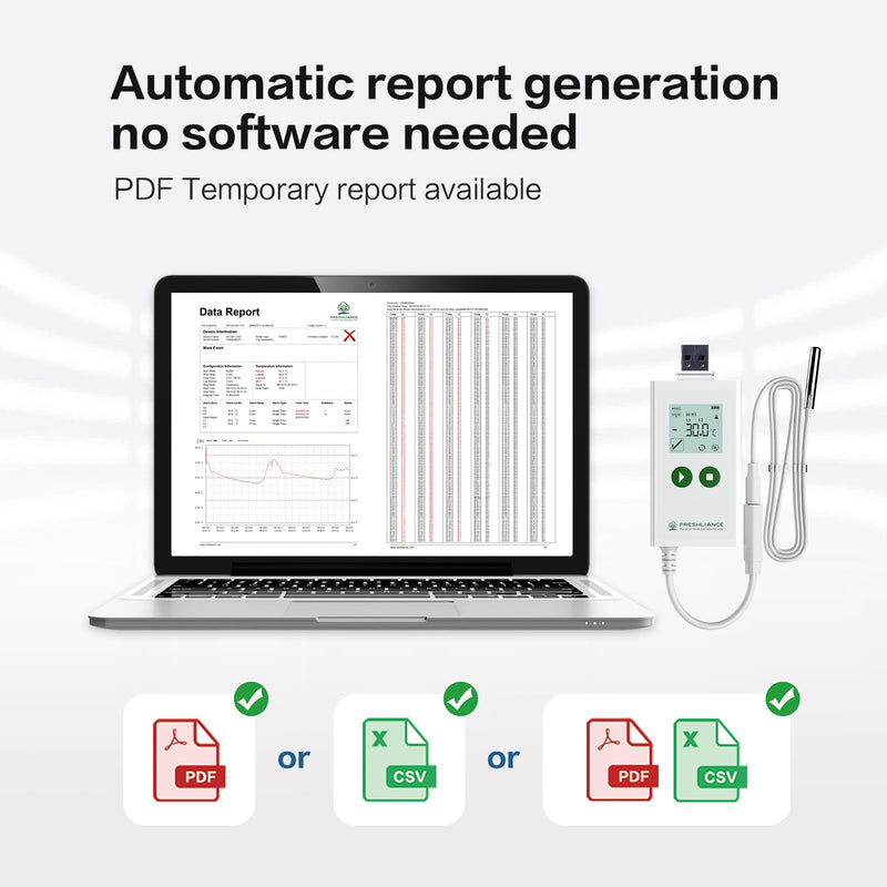 [Australia - AusPower] - Freshliance Digital Temperature Data Logger, Reusable Temperature Recorder with High Accuracy External Probe, Configurable USB Temperature Monitor 35000 Points with PDF CSV Report, Atlas Log-30 