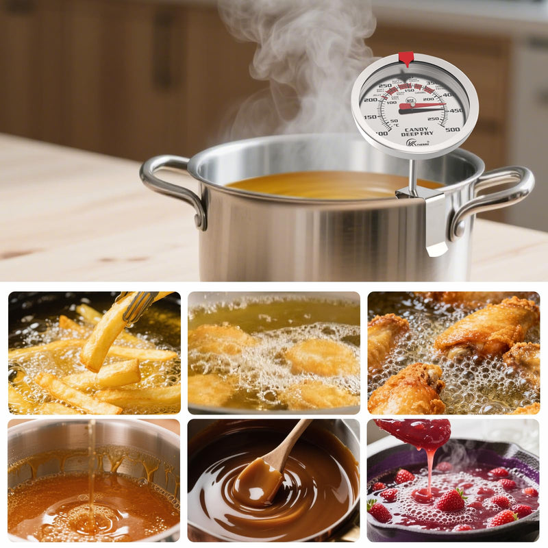 [Australia - AusPower] - KT THERMO Deep Fry Thermometer with Instant Read Dial Thermometer, 8" Stainless Steel Probe，100-500°F, for Syrup, Candy, Jam, and deep Frying 