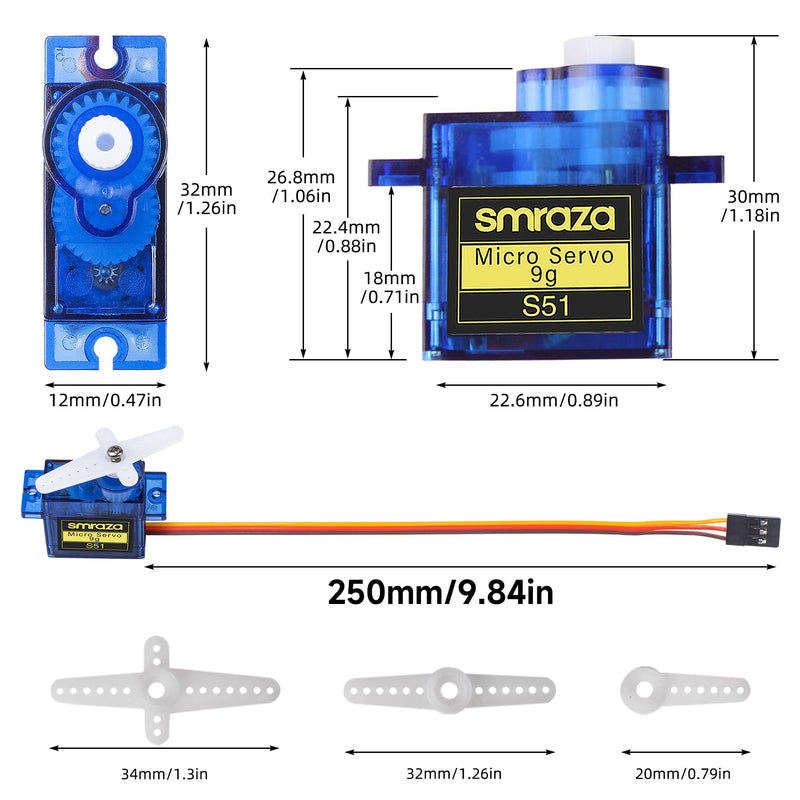[Australia - AusPower] - Smraza 20 Pcs SG90 9G Micro Servo Motor Kit (Metal Gear) for Arduino Projects, RC Robot, Robot Arm, Helicopter, Airplane, Car and Boat Control, Mini Servo Applications 