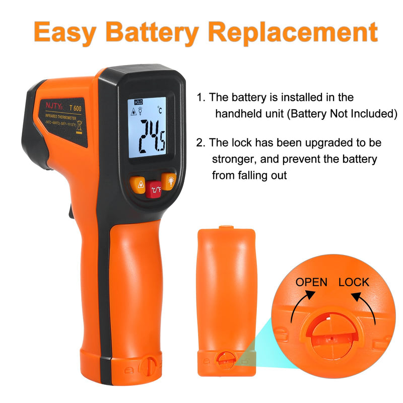 [Australia - AusPower] - Thermometer NJTY Infrared Thermometer Non-Contact Digital Gun -50°C~600°C (-58°F~1112°F) IR Thermometer for Industrial, Kitchen Cooking, Automotive, Not for Human Body Temp 