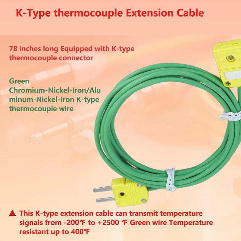 [Australia - AusPower] - 2 Pack K-Type thermocouple Extension Cable, Length 78 inches, Equipped with Type K thermocouple Connector 