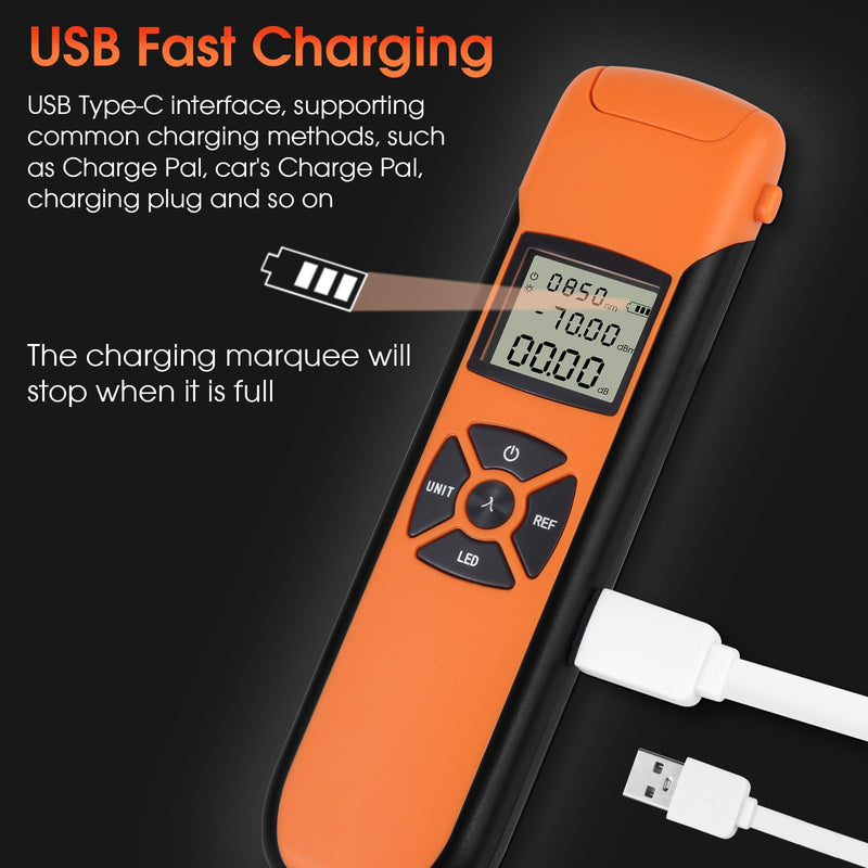 [Australia - AusPower] - Fiber Tester - Rechargeable Optical Power Meter -70~10dBm with 9 Test wavelengths (USB Type-C Fast Charging) 