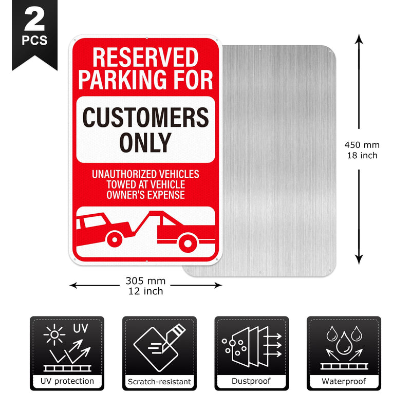 18" × 12" Customer Parking Only Sign Reflective Aluminum 2 Pack Unauthorized Vehicles Will Be Towed Signs Rust Free Metal Reserved Parking Signage for Business