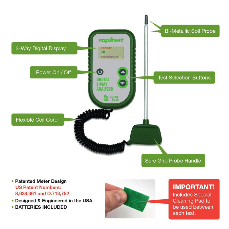 [Australia - AusPower] - Luster Leaf Fertility and Temperature Rapitest 1835 Digital 3 Way Analyzer for Soil pH 