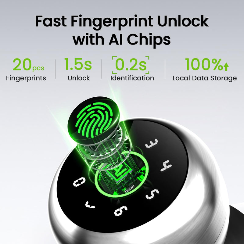 GHome Smart Fingerprint Door Lock, 4 in 1 Smart Fingerprint Door Knob with Keypad, App Control, Auto Lock, Biometric Door Knob with Lock for Bedroom, Apartment, Garage, Home & Office 4 IN 1- Silver