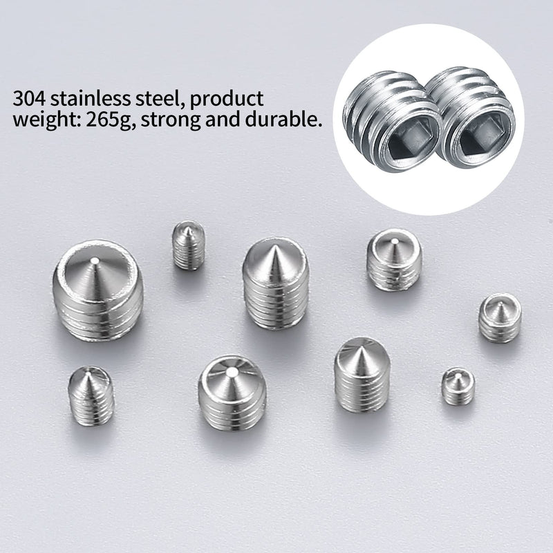 [Australia - AusPower] - 400 Pcs Set Screw Assortment Kit, Hex Allen Head Socket Cup Point Screws Set, Metric M3/M4/M5/M6/M8 nternal Hex Drive Grub Set Screws for Door Handles, Bathroom Fixture, with Hex Wrenches 