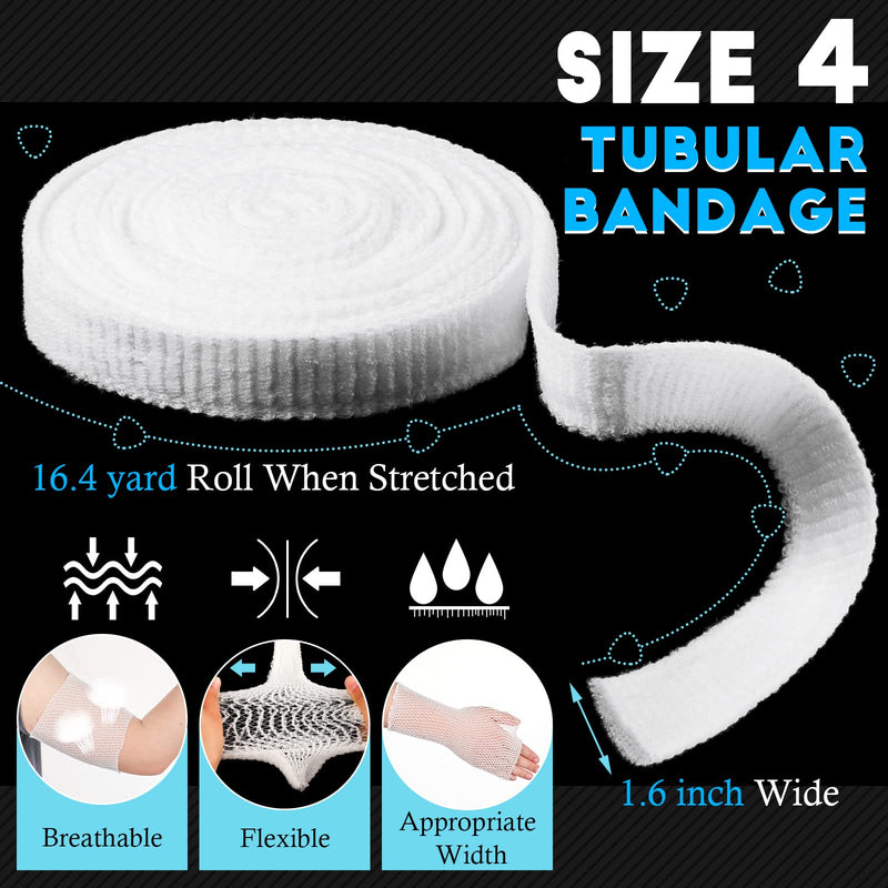 [Australia - AusPower] - 2 Rolls Tubular Bandage Elastic Net Wound Dressing Stretch Dressing Retainer Tubular Elastic Gauze Bandage for Wound Arm, without The Use of Adhesive Tape (Size 4/1.57 Inch x 16.4 Yard Stretched) Size 4 for Arm, Leg or Foot 