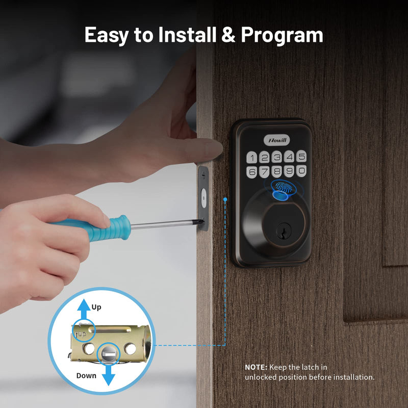 Fingerprint Door Lock, Zowill Keyless Entry Door Lock Keypad Deadbolt with 20 Biometric Fingerprints, 20 User Codes, Auto Lock, Anti-Peeping Password, IP54 Waterproof, Easy Installation Smart Lock Oil Bronze