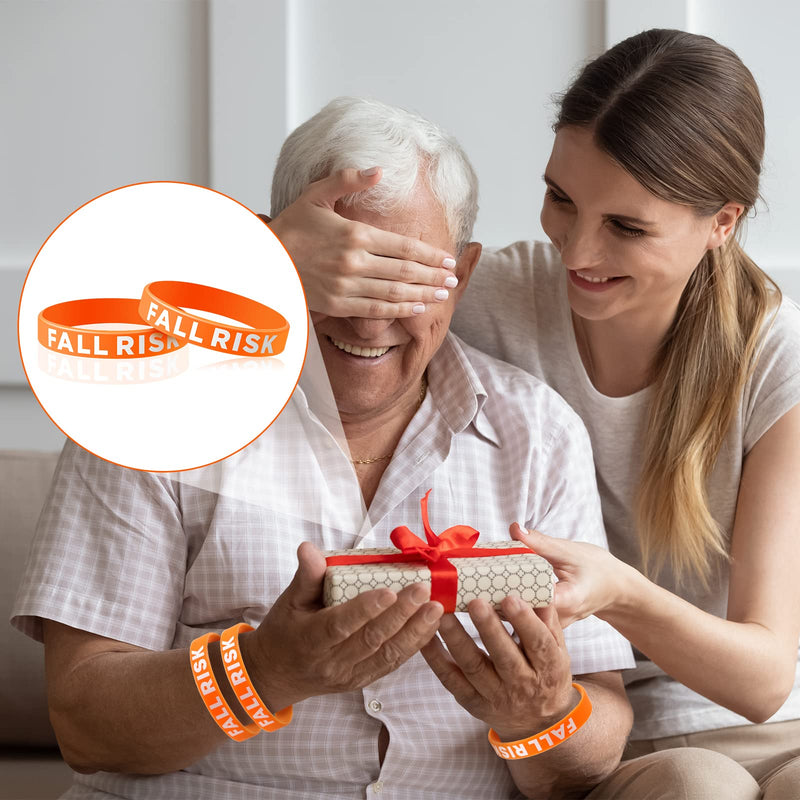 [Australia - AusPower] - Sumind 12 Pcs Fall Risk Bracelet Emergency Alert Wristband for Elderly Patient Wristbands Fall Risk Silicone Rubber Bracelets for Men Women Kids Old People Gifts(Orange) Orange 
