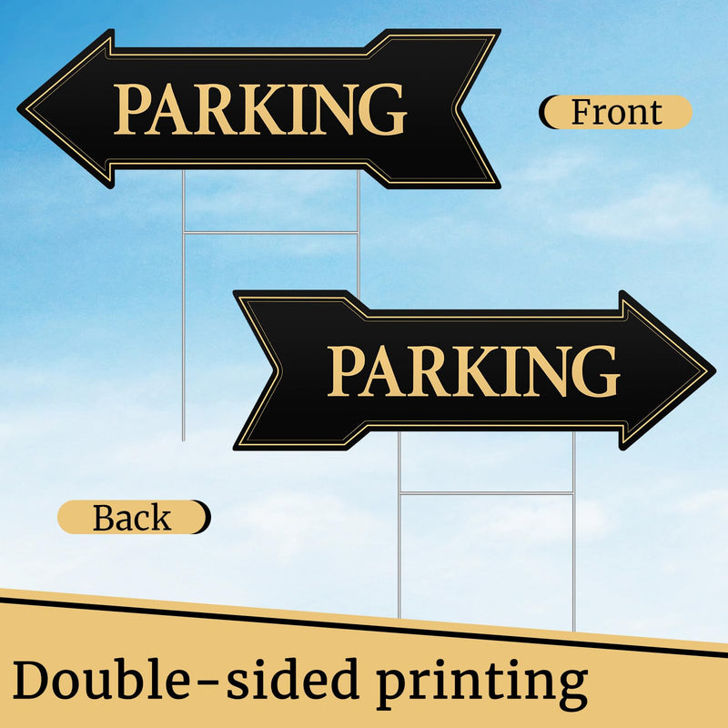 Menkxi 6 Pack Directional Arrow Parking Sign with Metal Stakes17 x 6 Inch Double Sided Wedding Arrow Parking Signs Black and Gold Yard Sign Event Guest Parking Sign for Outdoor Yard Wedding
