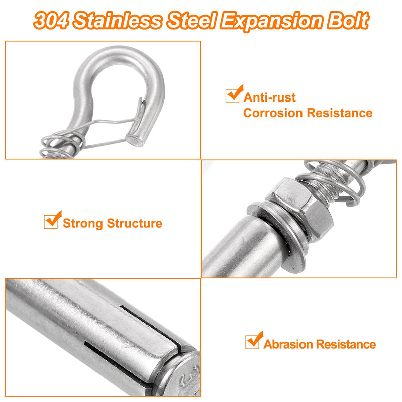[Australia - AusPower] - uxcell 6Pcs M8 304 Stainless Steel Expansion Hook with Spring Buckle, Standard Open Cup Expansion Bolt Screw Concrete Hook for Wall Ceiling Concrete Masonry 6 