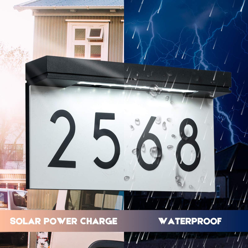 Solar Address Sign, Lighted House Numbers for Outside, LED Illuminated Address Plaque with 3000K Warm White, Waterproof Outdoor Sign, Easy Installation for Home Delivery Visibility