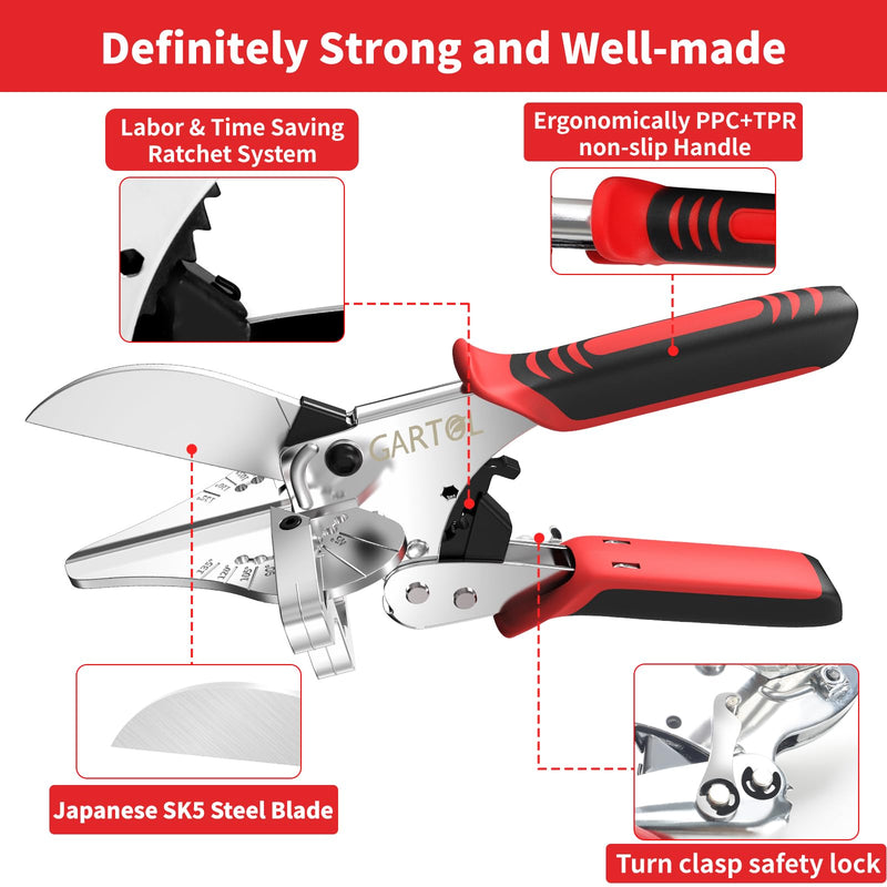 [Australia - AusPower] - GARTOL Ratchet Miter Shears for Angular Cutting Molding Crafting,Adjust 45-135 Degree Multi-Angle Cutter for Soft Wood, PVC, MDF (HD-3100 US, Classic, 1, HD-3100 US) 