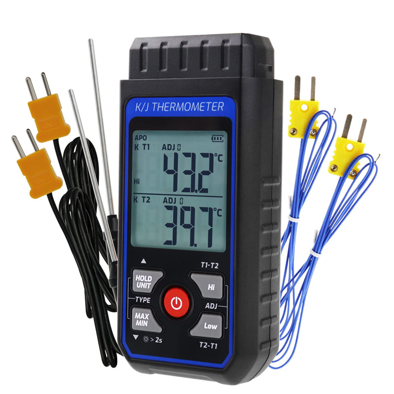 [Australia - AusPower] - Thermocouple Thermometer with 4 K-Type Thermocouples, Digital Dual-Channel K/J Type HVAC Temperature Meter, Temperature Range from -328 to 2501°F, Temperature Meter with Alarm and ADJ Compensation 