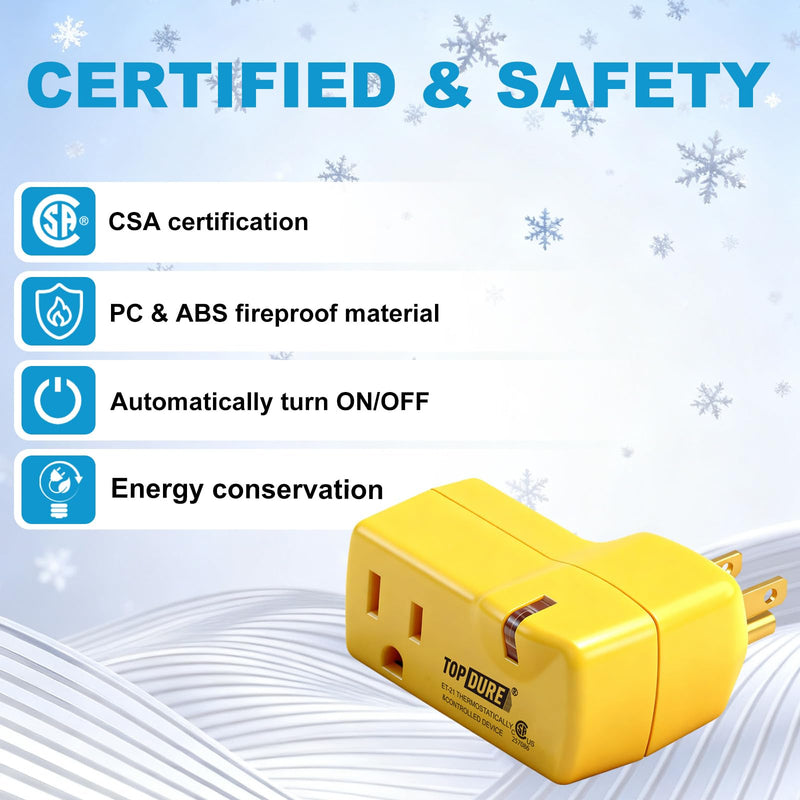 Thermostat Plug Outlet for Heat Cables, Temperature Controlled Outlet with Auto On at 38℉/Off at 50℉, Ideal for Pipes, Greenhouses, Well Houses, 3pcs 21-3