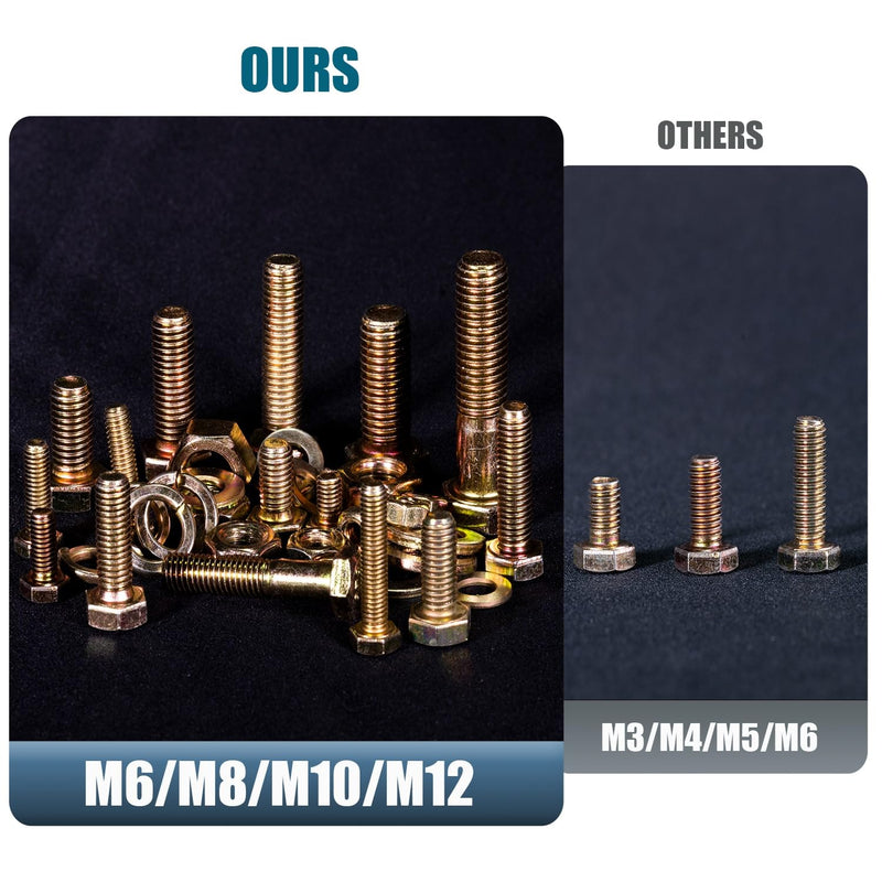 [Australia - AusPower] - 700pcs Metric Bolt Assortment, M6 M8 M10 M12, Grade 8.8 Heavy Duty, Yellow Zinc Plated, 10-50mm Length, Bolts and Nuts Kit 