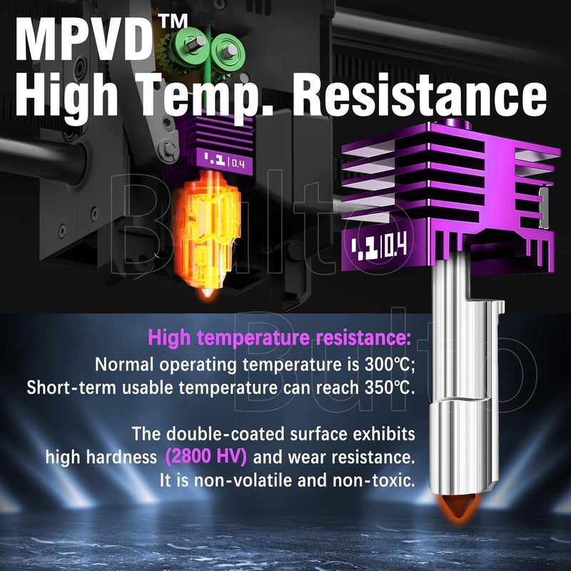 Upgraded 0.4mm H2D/H2S/H2C/P2S/A1/A1 MINI Hotend with Anti-Stick MPVD Coating - High Speed Hardened Steel P2S Nozzle for Bambu Lab P2S,H2/A1 Series 3D Printers, Bamboo Lab Parts & Accessories 0.4mm Hotend*1
