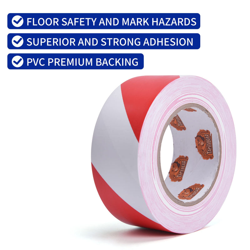 TAPEBEAR Hazard Caution Tape, 2inch x 150 Feet(50yds) Self Adhesive Warning Tape for Steps, High Visibility White&Red Tape for Halloween Outdoor Construction Warning, Crime Scene Barrier, Danger Zone red and white/1roll