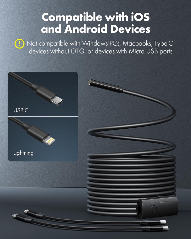 [Australia - AusPower] - Anykit USB Endoscope Camera with 8 Adjustable LED Lights, Semi-Rigid Broscope Snake Camera, IP67 Waterproof Inspection Cam Compatible with iPhone and Android Devices (16.5 ft) 16.5FT 