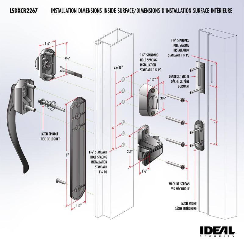 Ideal Security Pull Handle Set with Keyed Deadbolt, Screen Door Handle, Storm Door Handle, Matte Black (4-Piece Set)
