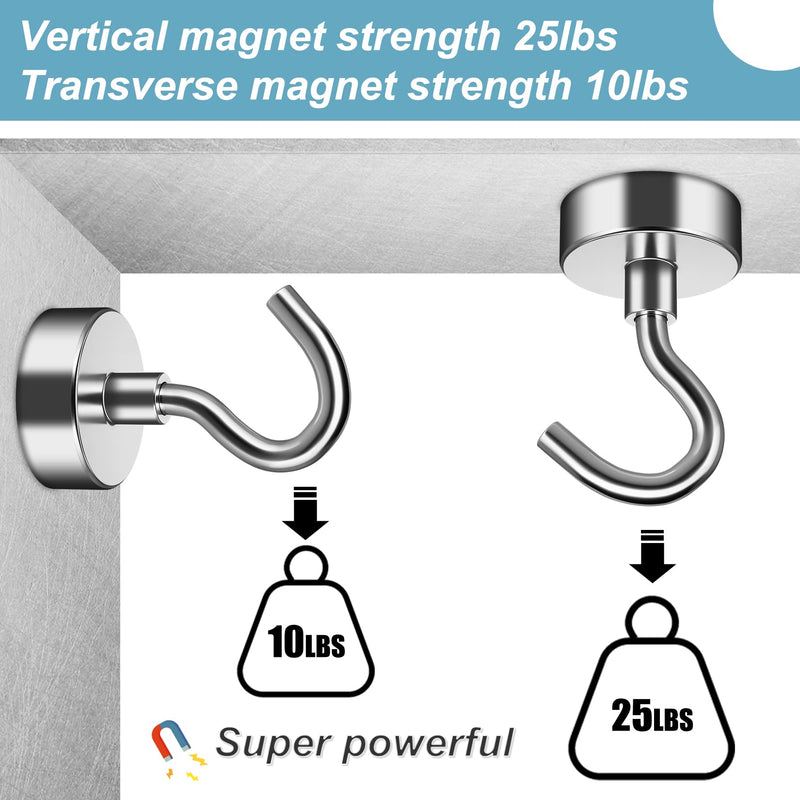 [Australia - AusPower] - FINDMAG 12 Pack 25 LBS Magnetic Hooks Neodymium Magnet Hooks for Hanging, Magnets with Hook Strong Magnetic Hooks for Bathroom, Kitchen, Towel, Office, Garage Silver 