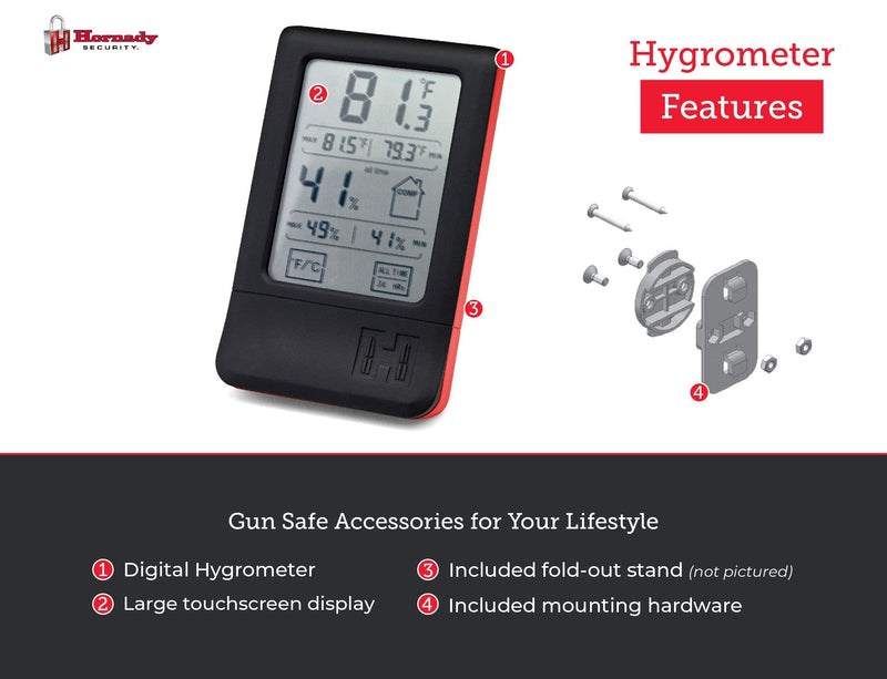 [Australia - AusPower] - Hornady Digital Hygrometer, 95909 - Indoor Temperature and Humidity Monitor with Touchscreen LCD Display - Ideal Room Thermometer Hygrometer for Gun Safes & Cabinets, Closets, Workbench & More 
