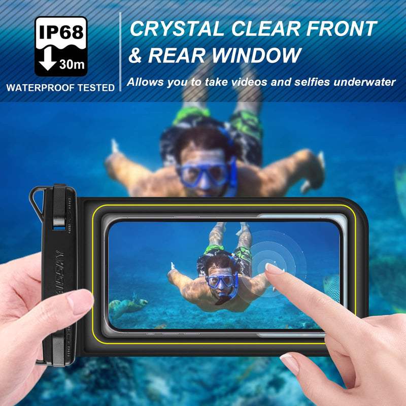 [Australia - AusPower] - IP68 Floating Waterproof Phone Pouch, Universal Sponge Water Proof Cell Phone Case Bag with Adjustable Lanyard, Protector Pouch for iPhone 15 14 13 12 11 Pro Max Samsung Google, Up to 6.7'' Black 6.7" 