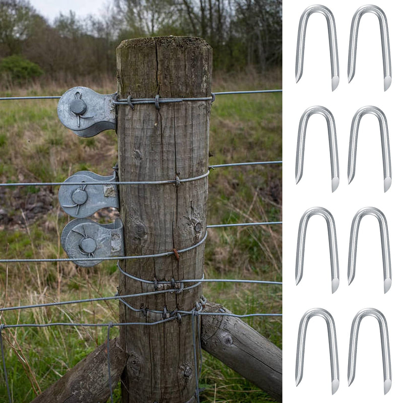 [Australia - AusPower] - 250 Pcs Steel Wire Fencing Staples, Wire Staples, Galvanized Steel Fence Staple Nails, Heavy Duty U-Shaped Fasteners Staples Nails for Woven Wire Mesh Fencing 