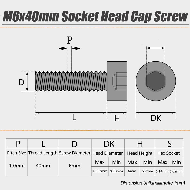 [Australia - AusPower] - M6 40mm Screw M6-1.0x40mm Socket Head Cap Screw M6 Socket Cap Bolts Metric Stainless Steel Screws Allen Hex Drive Bright Finish Machine Thread Coarse Threa UNC, 30Pcs (M6x40-30) M6x40-30 