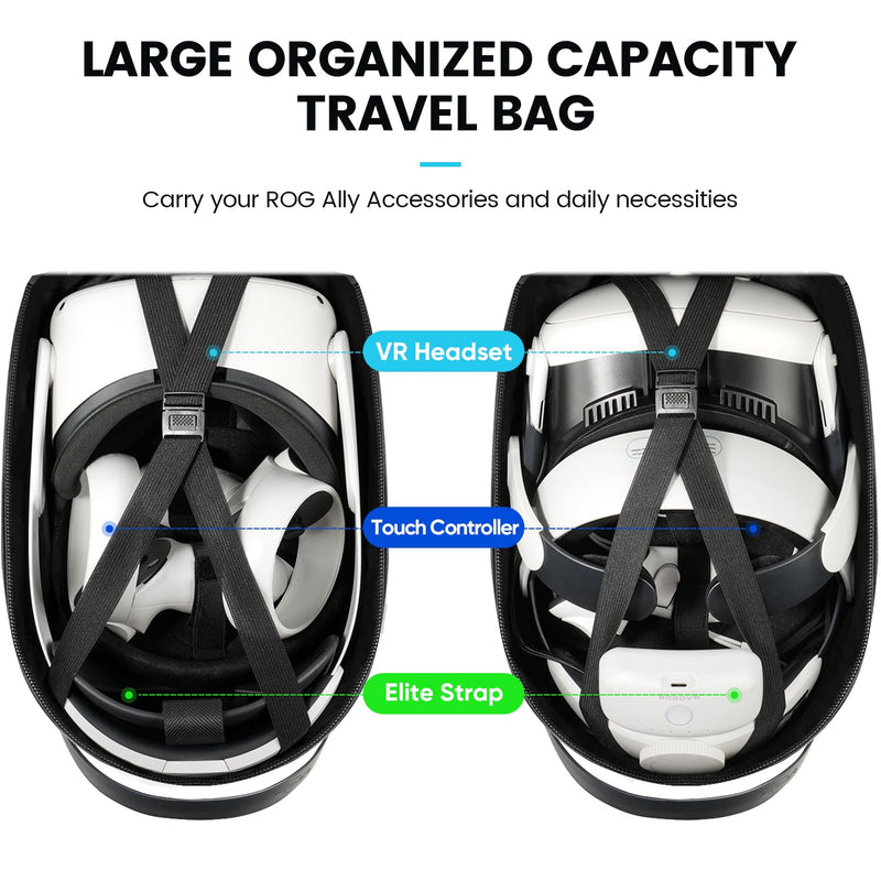 [Australia - AusPower] - Carrying Travel Case for Oculus Meta Quest 2, Quest 3, Apple Vision Pro Accessories, Expandable Capacity Fixed Storage Controllers and Head Strap and All, Crossbody Sling Backpack Black 