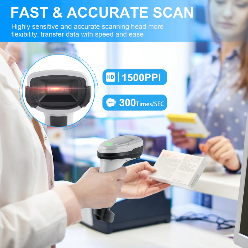 [Australia - AusPower] - Barcode Scanner Wireless, Bluetooth Barcode Reader with Stand 3 in 1 Bluetooth & 2.4G Wireless & USB Wired Connection 1D&2D&QR&PDF417 Data Matrix Handheld Bar Code Scanners 