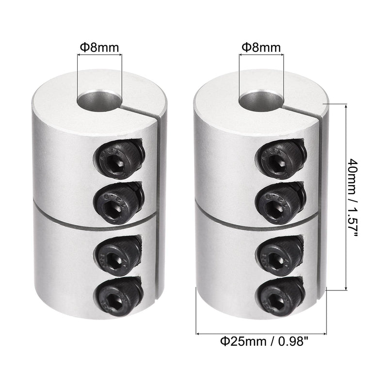 [Australia - AusPower] - uxcell 2pcs 8mm to 8mm Shaft Coupling 25mmx40mm Coupler Aluminum Alloy Joint Motor for 3D Printer CNC Machine DIY Encoder 8mm x 8mm 