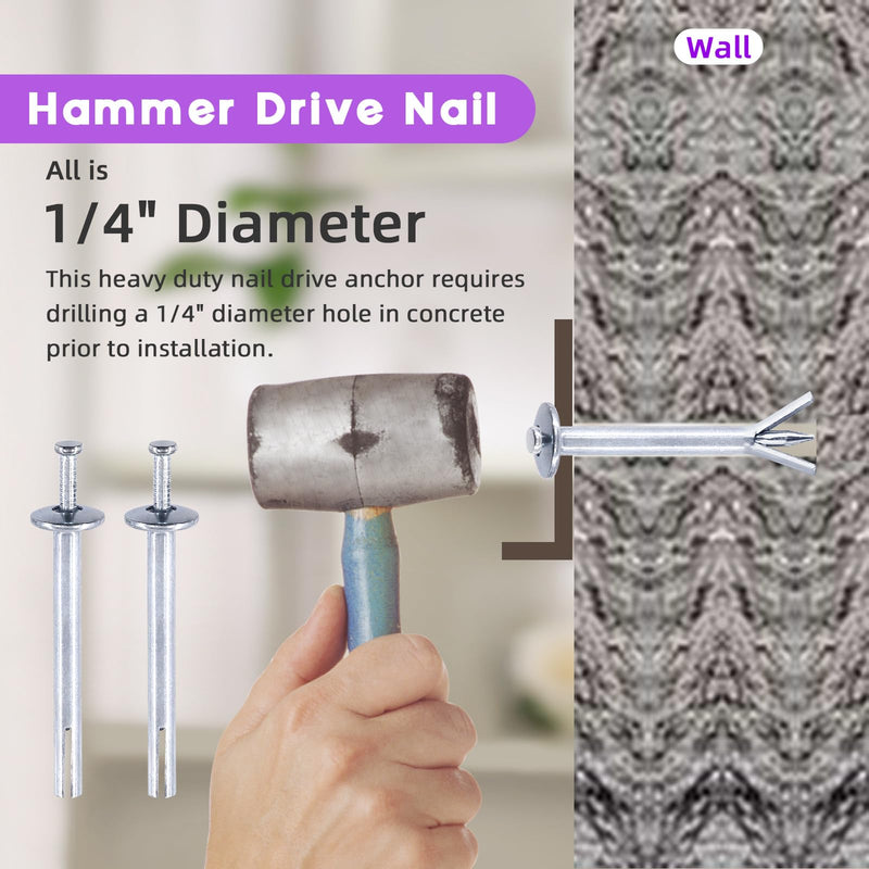 [Australia - AusPower] - Swpeet 50Pcs M6 x 40mm Silver Alloy Steel Concrete Anchors, Drive Expansion Nail, Hammer Drive Nail Set, 1/4" Diameter, Approx 1-9/16" Length for Concrete, Brick, Masonry 
