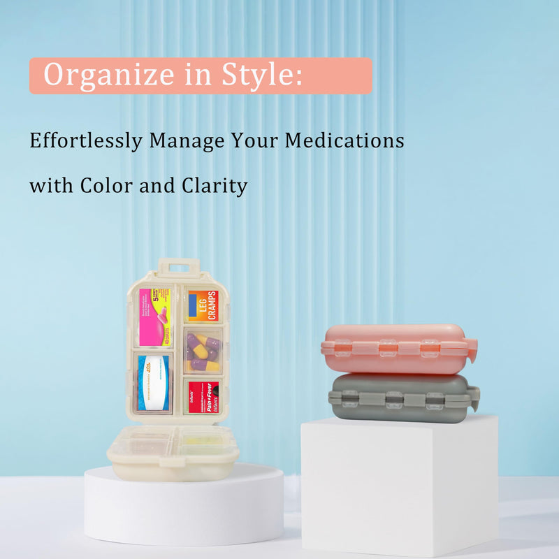 [Australia - AusPower] - Pill Organizer with Medicine Labels 161 Labels Travel Daily Pill Container Mini Medication Organizer Storage Pill Organizer Travel Essentials Pill Case 7 Day (Grey, 1 Pack) Grey 