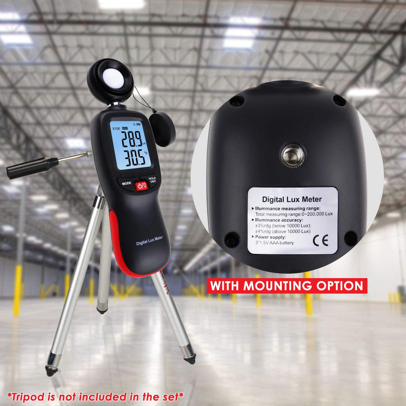 [Australia - AusPower] - Lux Meter with Data Record, Digital Light Meter Illuminance Meter, Backlight Lux Temperature Meter 0~200,000 Measurement Range Lux/FC Unit MAX/MIN/Hold Function 