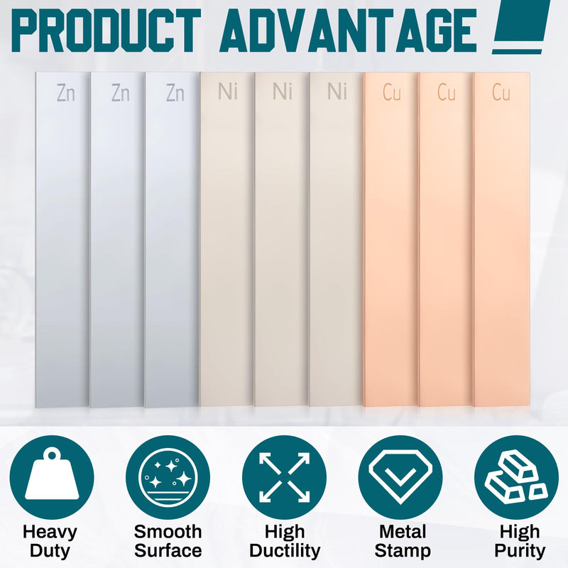 [Australia - AusPower] - Gisafai 9 Pcs Metal Electrodes Set 1 x 6 x 0.04 Inch 3 Copper Anode 3 Pure Nickel Strip 3 Zinc 99.95% Electrode Strips Plating Kit for Electroplating DIY Plating Experiment Classrooms STEM Experiments 