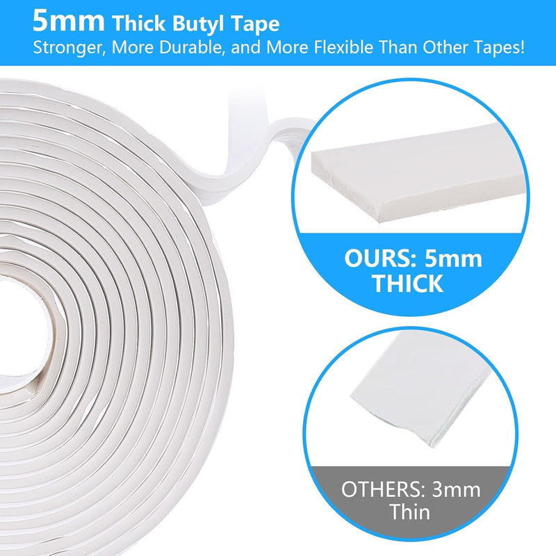 LLPT Butyl Tape White 2 Inch x 33 Feet 5mm Thickness Water Tight Seal for Leak Proof EPDM RV Repair Window Glass Boat Sealing Roof Pipe Patching(WST5110) 2" x 33 Ft