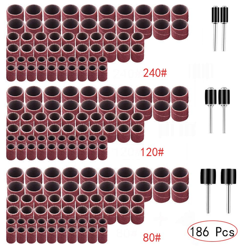 [Australia - AusPower] - Yesallwas 186pcs Sanding Rings Polisher Supplies Sand Circle Tool Grinding Head for Rotary Tools #80#120#240 