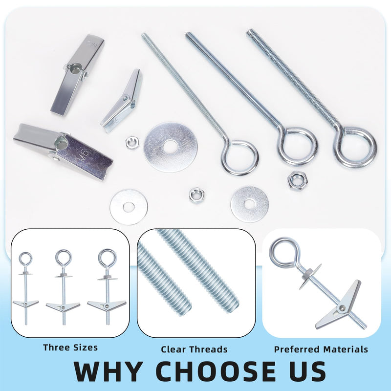 [Australia - AusPower] - Glarks 18pcs M4 M5 M6 O-Shaped Eye Bolt Toggle Anchors Set for Drywall, Toggle Bolts, Butterfly Anchors, Spring Toggle Wing Bolts for Ceiling, Sheetrock, Hollow Wall 