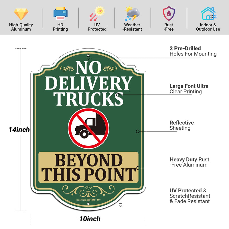2 Pack No Delivery Trucks Beyond This Point Signs, 14" x 10" Rust Free Aluminum No Delivery Trucks in Driveway Sign, Fade/Weather Resistant, UV Protected, Made to Last, Outdoor Use, Easy to Mount